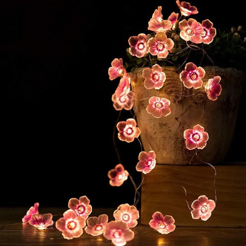 Cherry Blossom Flower Garland Lamp Battery Operated LED String Fairy Lights for Indoor Wedding and Christmas Decorations