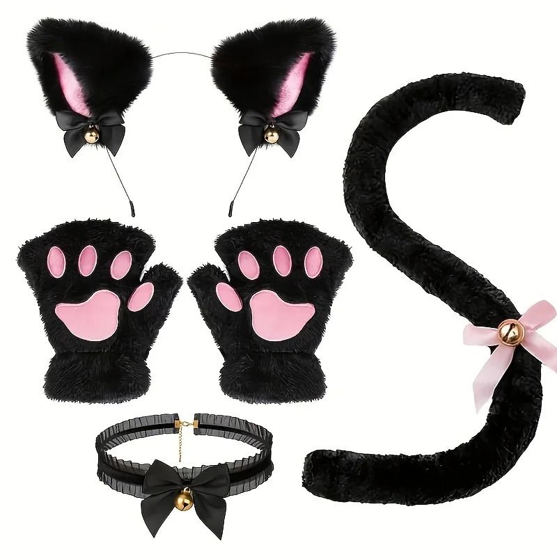 Cat Paw Gloves and Headband Set for Winter Cosplay and Cute Outdoor Wear