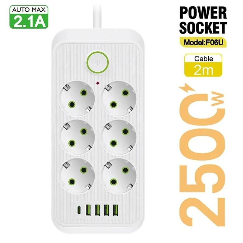 Power Strip Extension Cord with USB and Type C Ports for Smart Home and Office Use