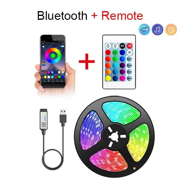 Bluetooth RGB LED Strip Light USB Powered Flexible Tape