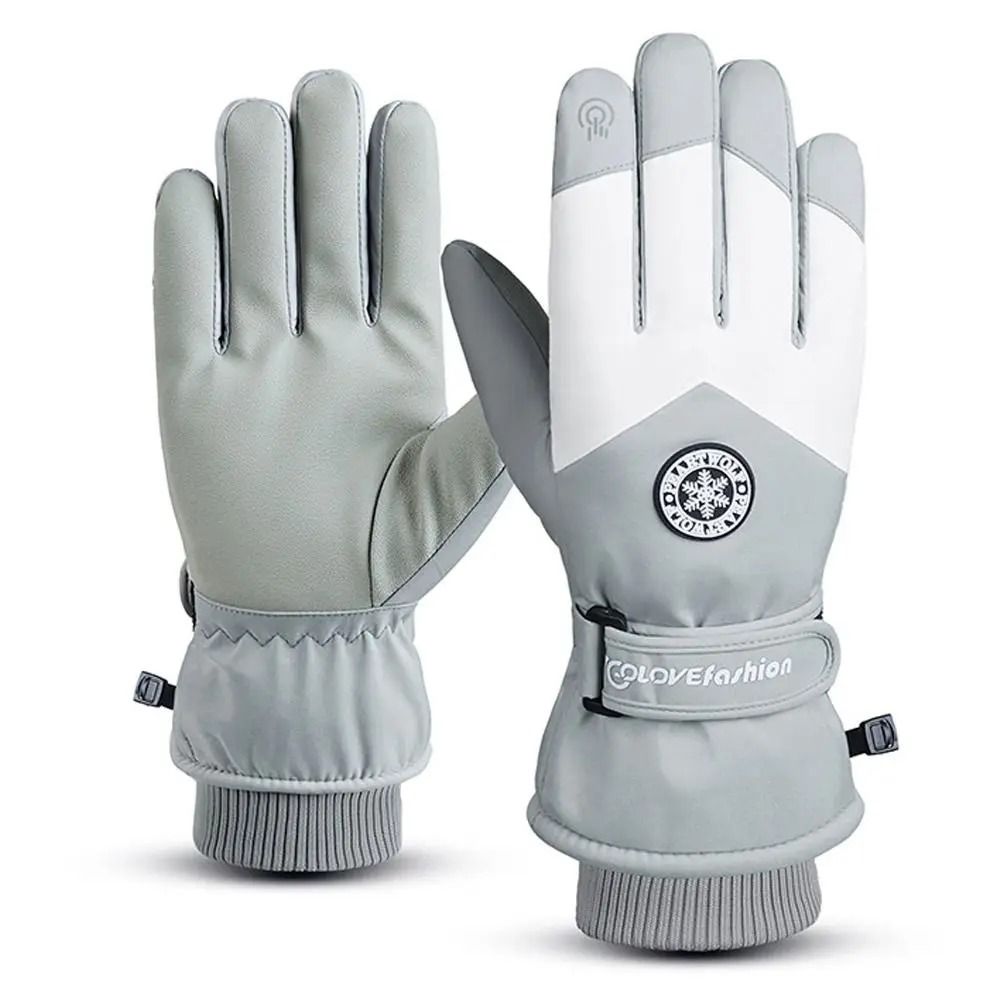 Winter PU Leather Ski Gloves Waterproof Touch Screen Warm Snow Gloves