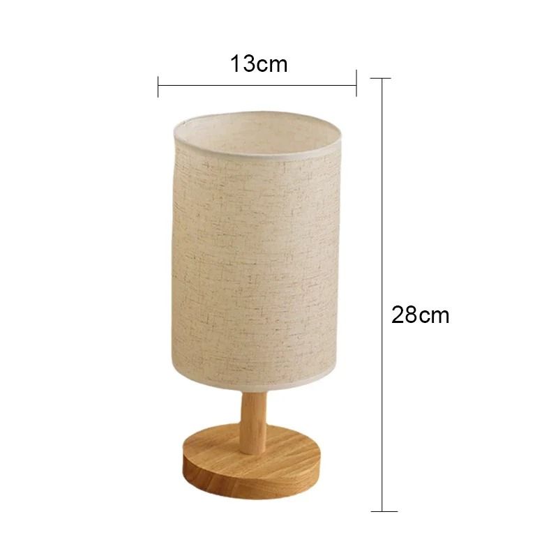 LED Bedside Table Lamp – Modern Minimalist Fabric Shade with Wooden Base, USB Powered Night Light