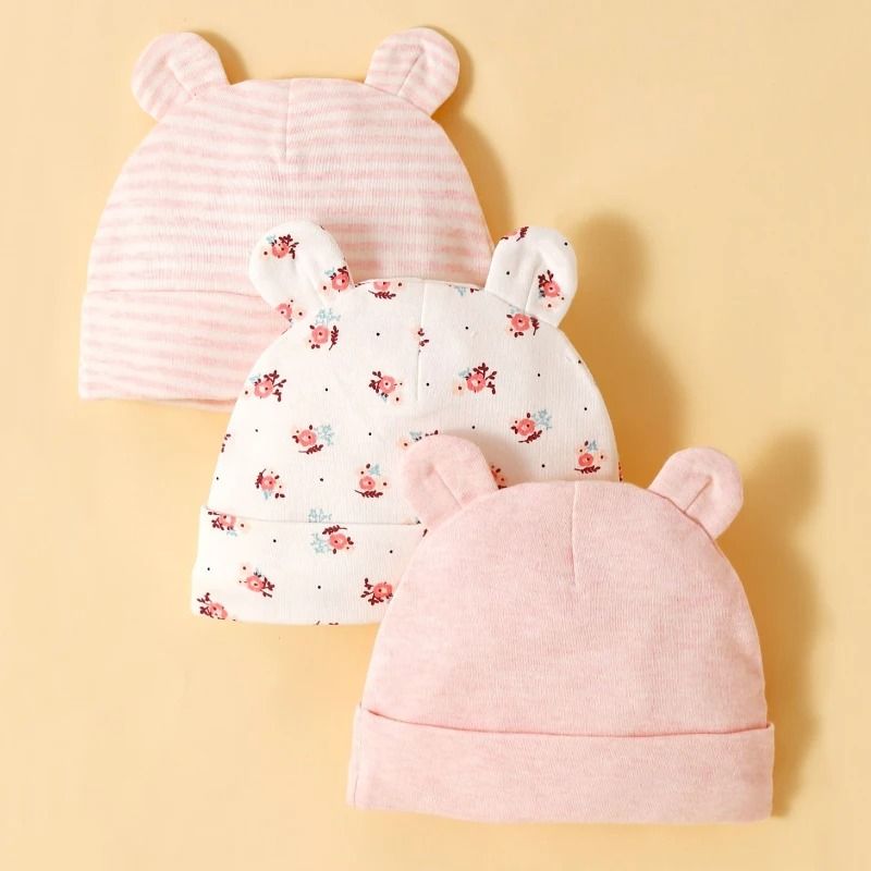 Soft Cotton Newborn Baby Hat Set Three Piece Comfortable Infant Caps