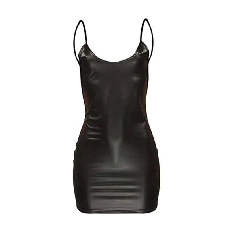 Faux Leather Backless Bodycon Mini Dress