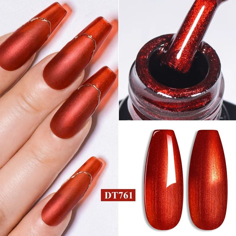 Metallic Gel Nail Polish Red Gold Silver Mirror Finish UV Soak Off Gel