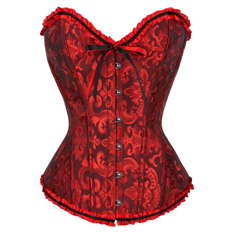 Womens Floral Lace Corset Satin Bustier Vintage Overbust Boned Top