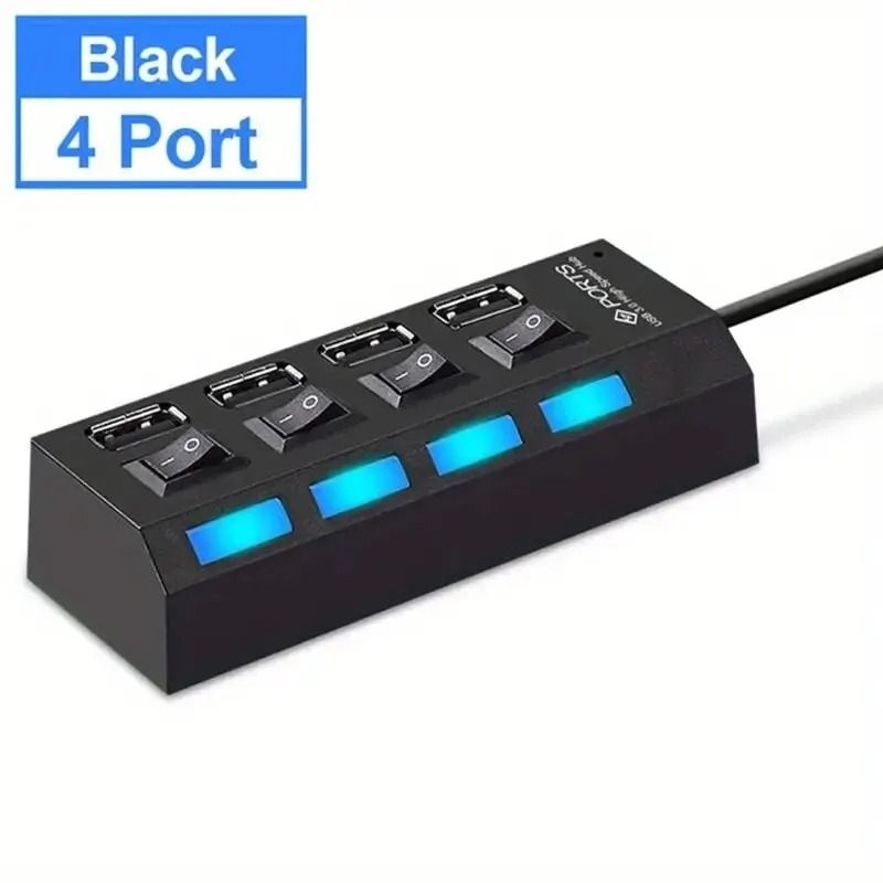 High Speed USB Hub 4 Port or 7 Port Multi Splitter with LED Switch for PC and Laptop