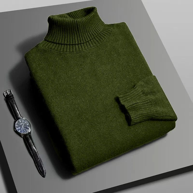 Mens Knitted Turtleneck Sweater for Autumn and Winter Comfort
