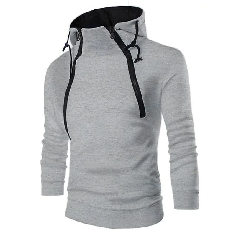 Mens High Neck Zipper Hoodie Sweatshirt for Casual Winter Wear