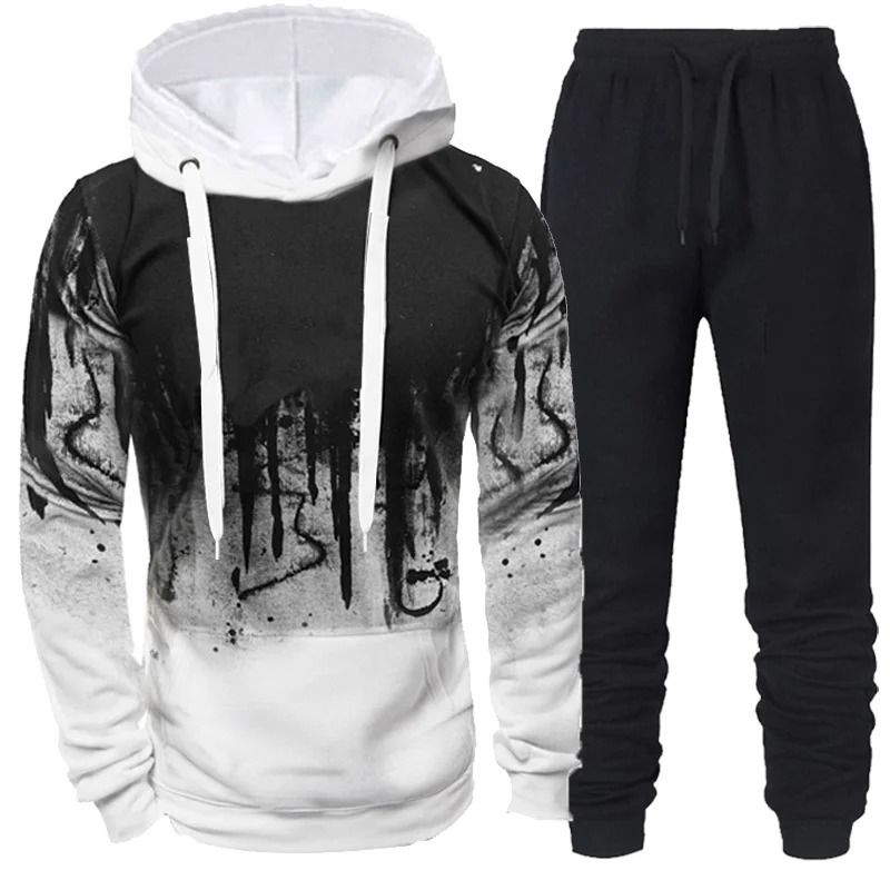 Mens Camouflage Tracksuit Hoodie and Pants Set for Autumn and Winter