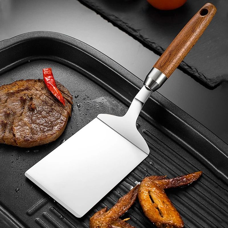 304 Stainless Steel Steak Spatula With Wooden Handle Non Stick Safe Cooking Turner