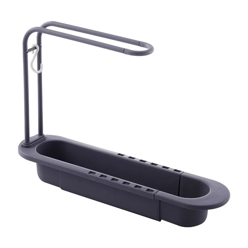 Telescopic Sink Drain Rack With Hooks And Soap Storage