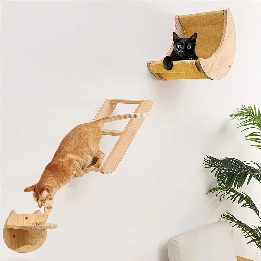 Cat Wall Climbing Shelves Set with Moon Perch Steps Ladder and Hammock Bed