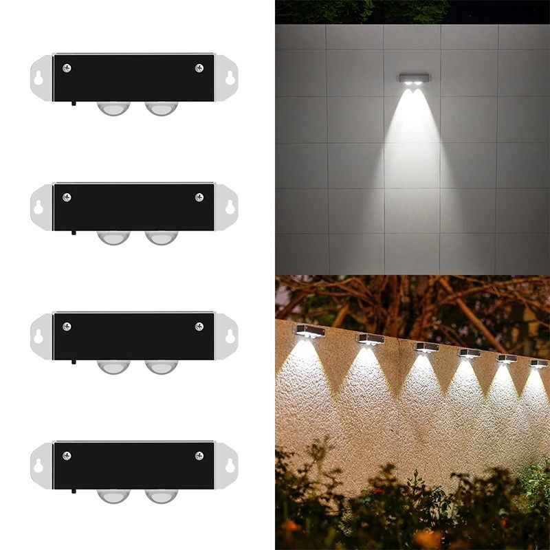 4 Pack Solar Wall Lamps with Smart Sensor Auto On Off for Garden Fence and Pathway Lighting