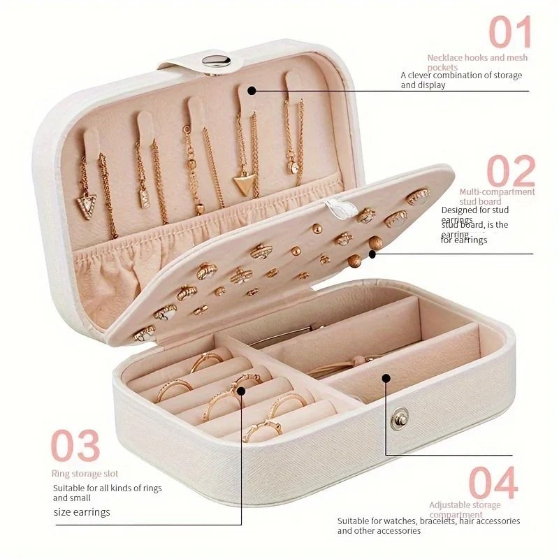 PU Leather Jewelry Organizer Box With Lock in White