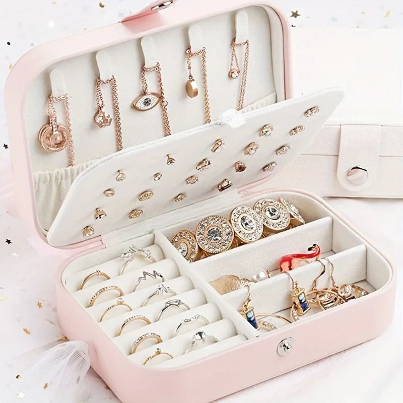 PU Leather Jewelry Organizer Box With Lock in Pink