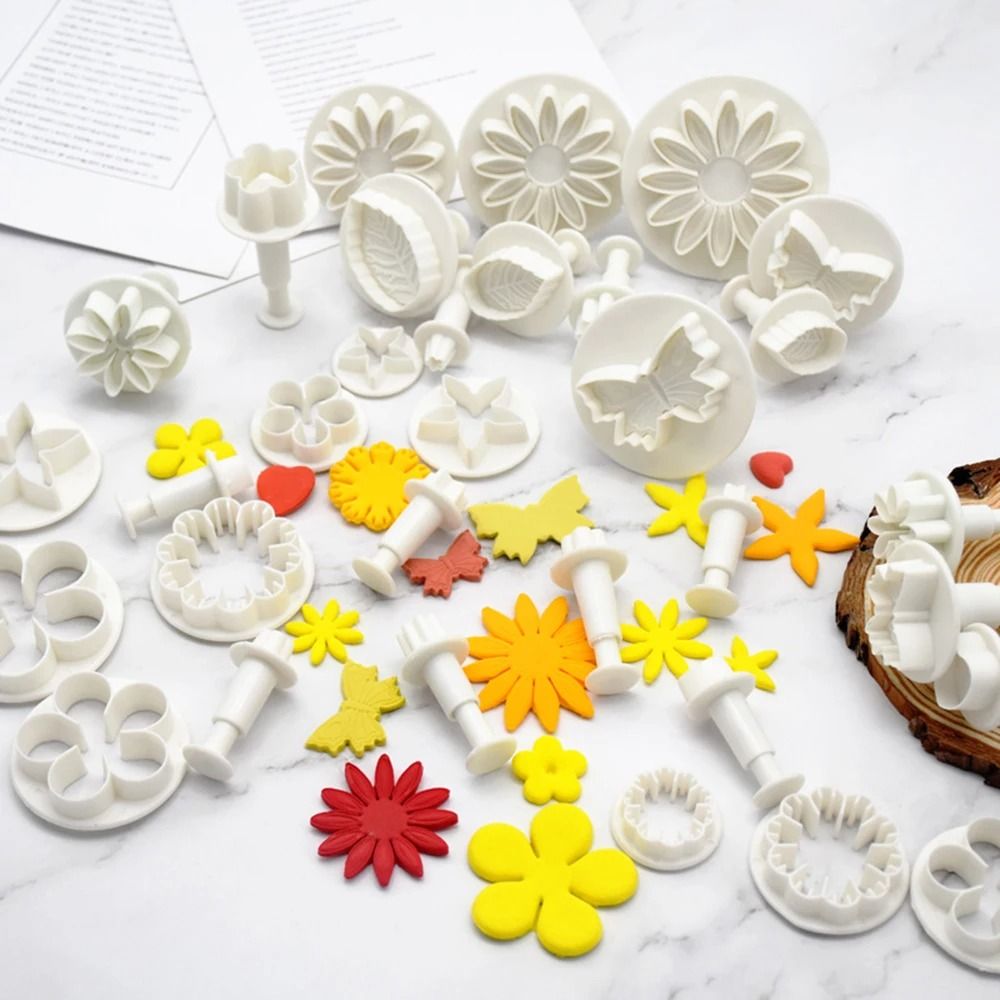 33 Piece Fondant Cutter Set Cake Decorating Plunger Molds Cookie and Embossing Tools