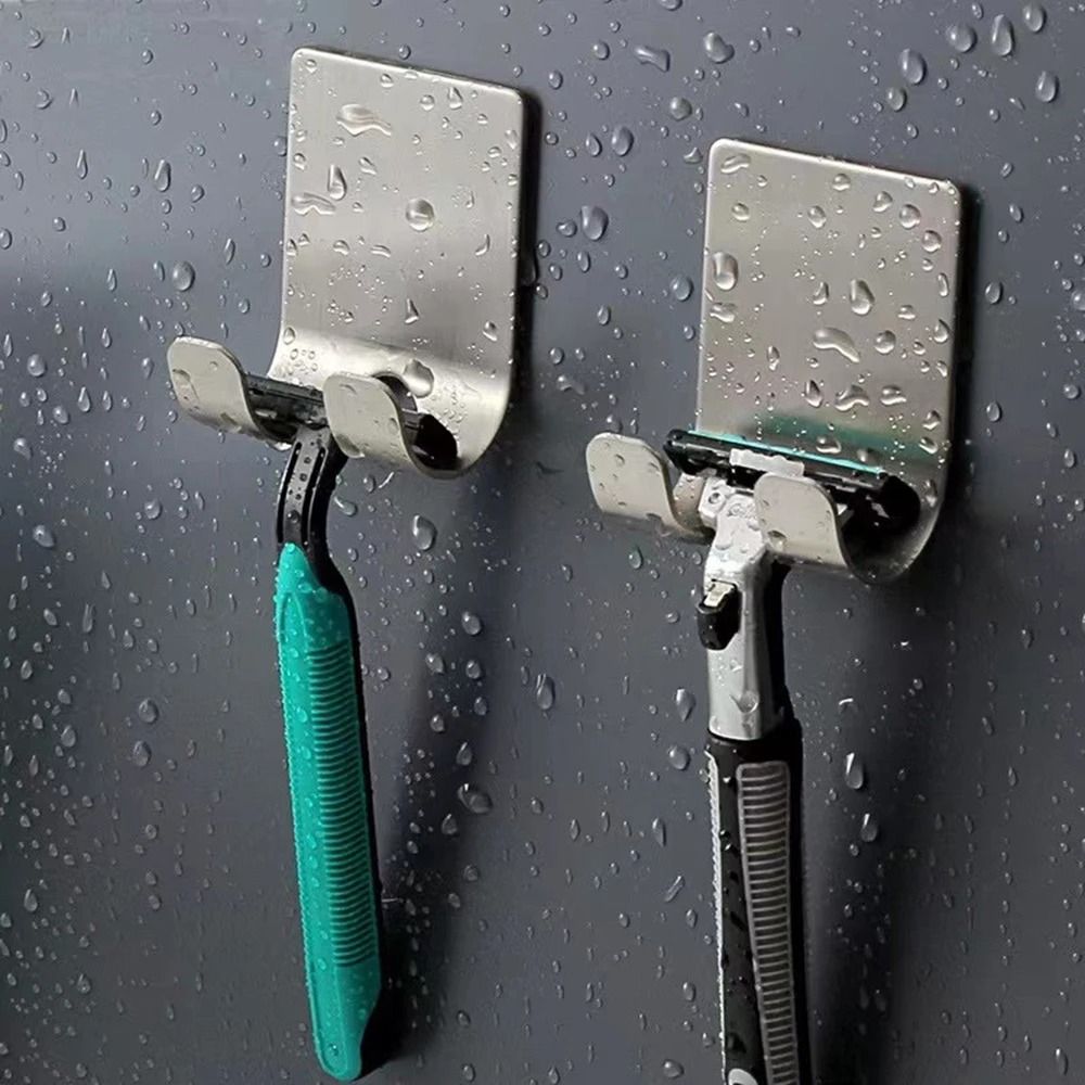 2 Pack Stainless Steel Razor Holder Bathroom Shaver Stand Wall Hook Organizer for Men