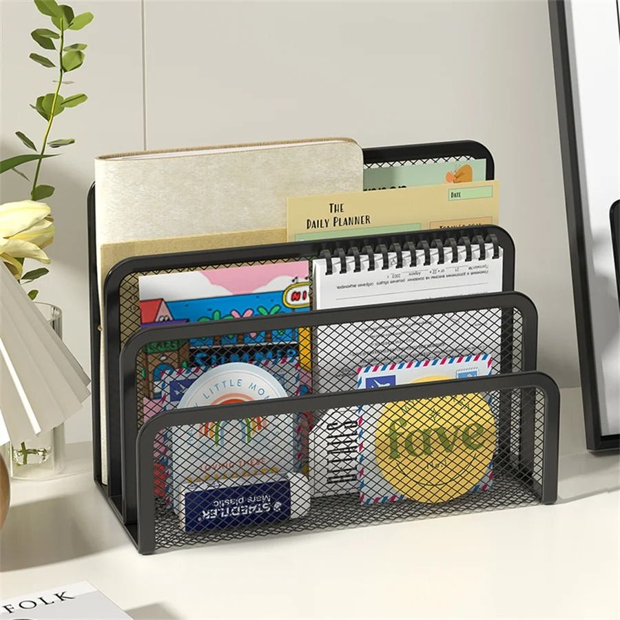 3 Tier Metal Mesh Desk Organizer Tray Black Document and Mag | Inspire ...