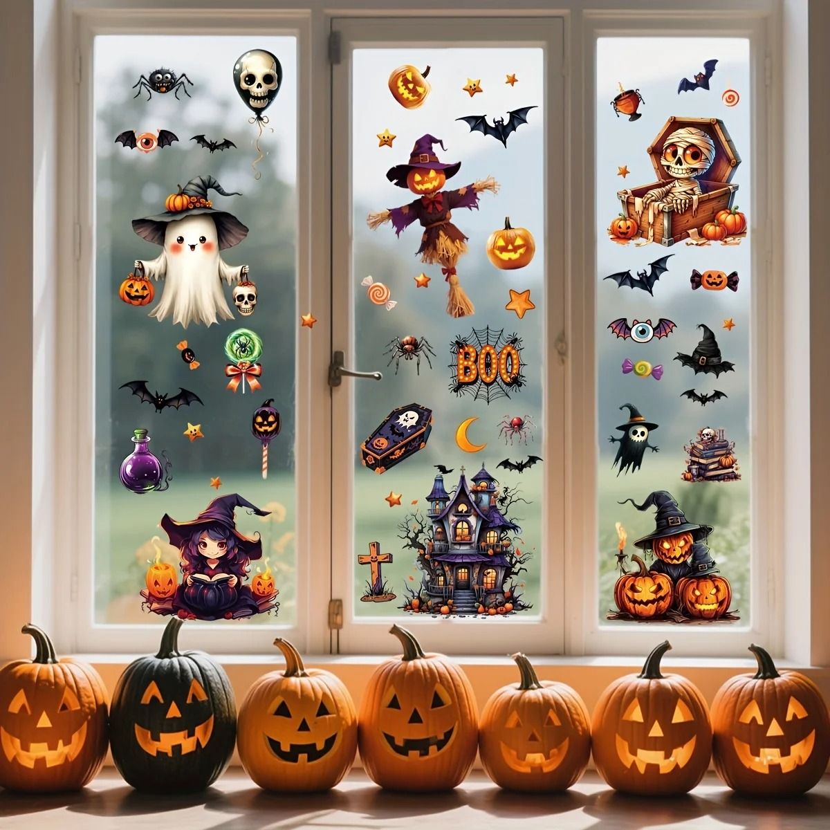 3D Halloween Window Sticker Set Reusable Double Sided Static | Inspire ...
