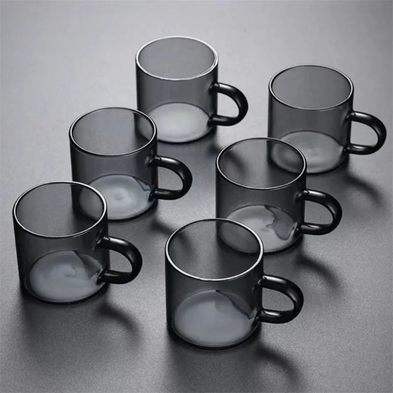 High Borosilicate Small Black Glass Teacup Set of 6
