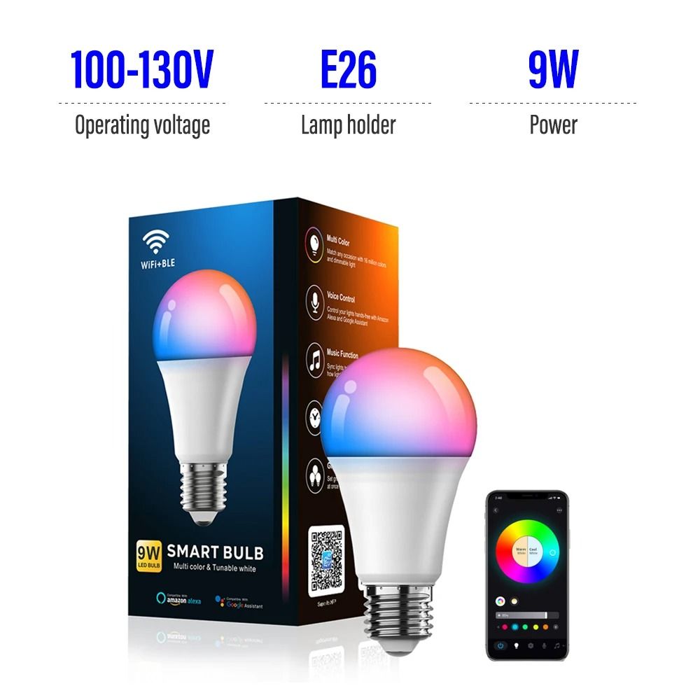 Atmospheric Smart RGB LED Bulb – WiFi & Bluetooth Color Changing Home Lighting