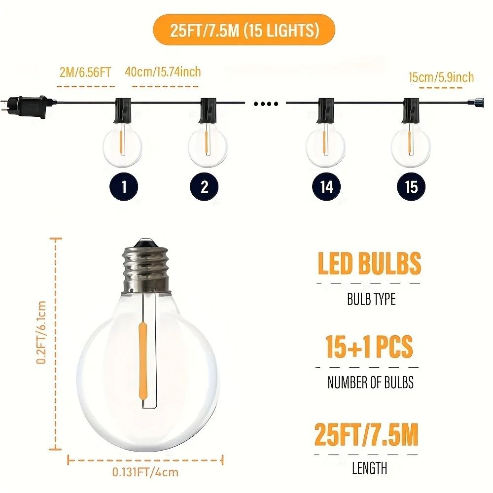 Weatherproof G40 Globe LED String Lights – Vintage Outdoor Garden Garland