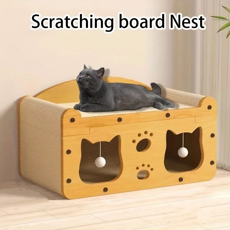 Luxury Cat Scratch Sofa with Durable Cardboard Nest and Interactive Toys