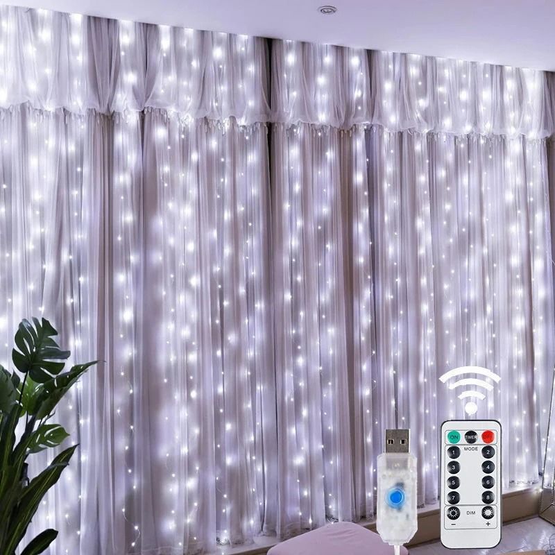 LED Fairy String Curtain Lights – 8 Lighting Modes with Remote & USB Power