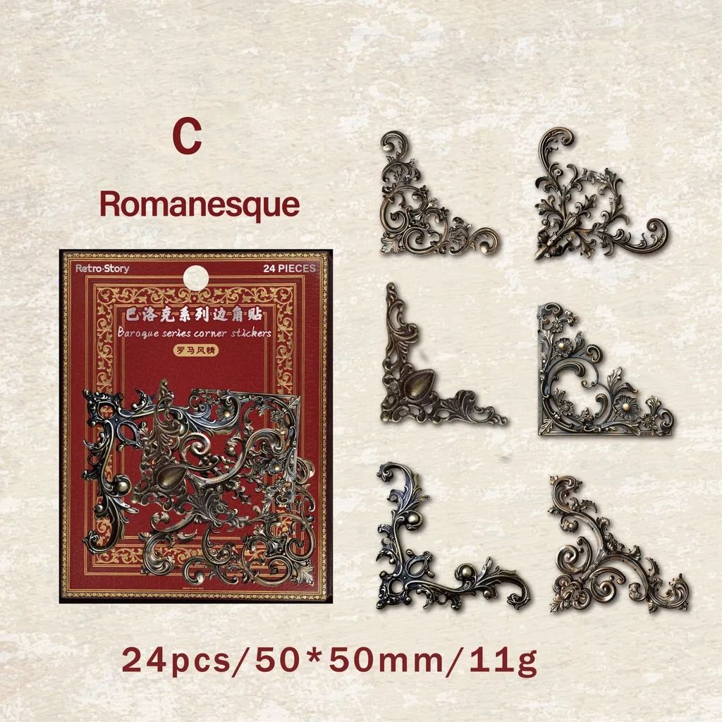 Vintage Corner Photo Frame Stickers – 24-Piece Retro Decorative Collage Set