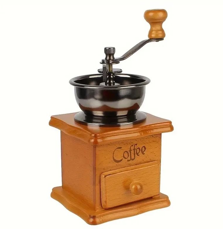 Vintage Manual Coffee Grinder | Classic Wooden Burr Mill with Hand Crank