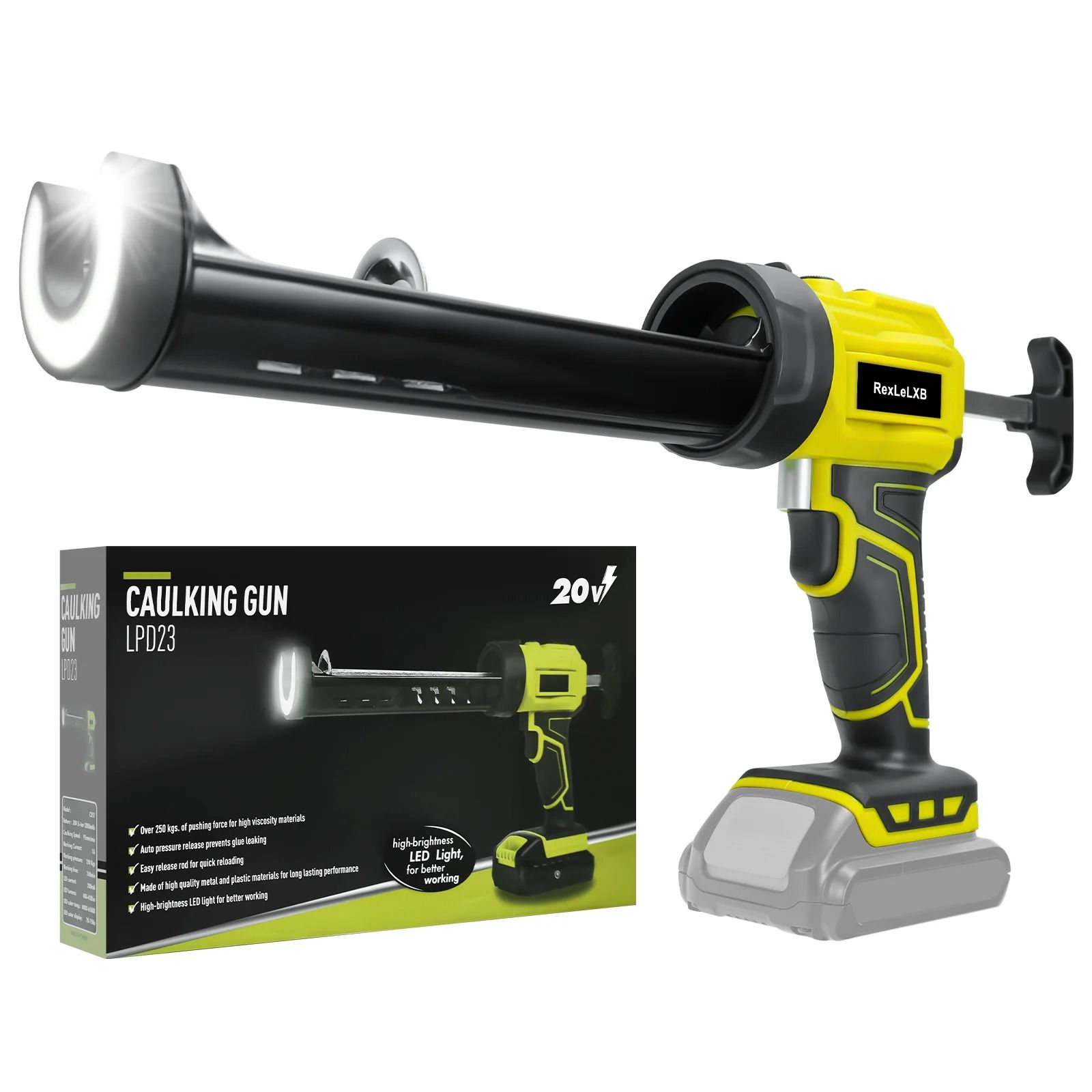 Cordless Electric Caulking Gun | 4 Adjustable Speeds & LED Light