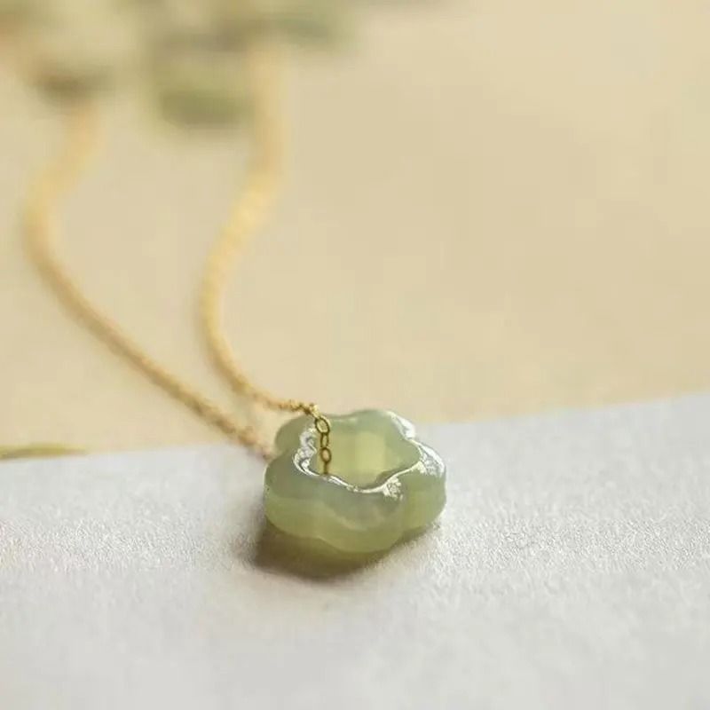 Jade Plum Blossom Pendant Necklace