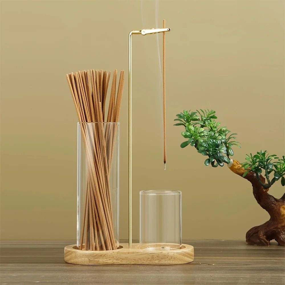 Elegant 2-in-1 Glass Incense & Candle Sanctuary - Anti-Fly Ash Modern Burner with Storage