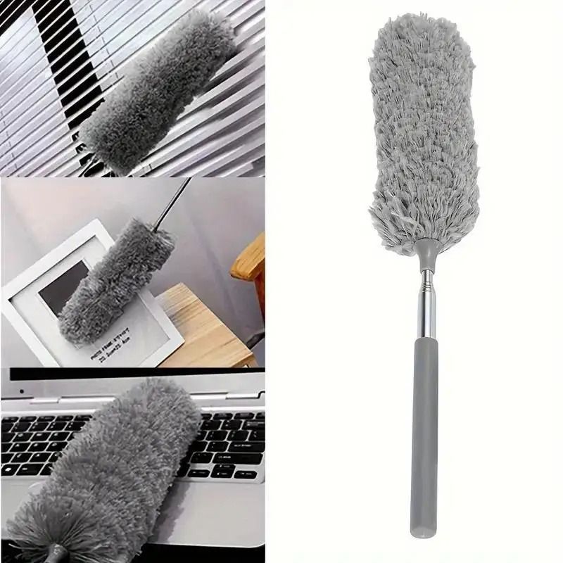 Extendable Microfiber Duster Pole - Bendable Stainless Steel Brush for High-Reach Cleaning