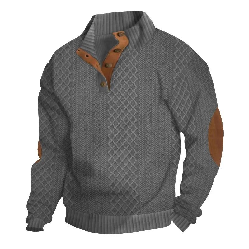 Autumn & Winter Mens Jacquard Knitted Pullover – Casual Stand-Up Collar Sweater