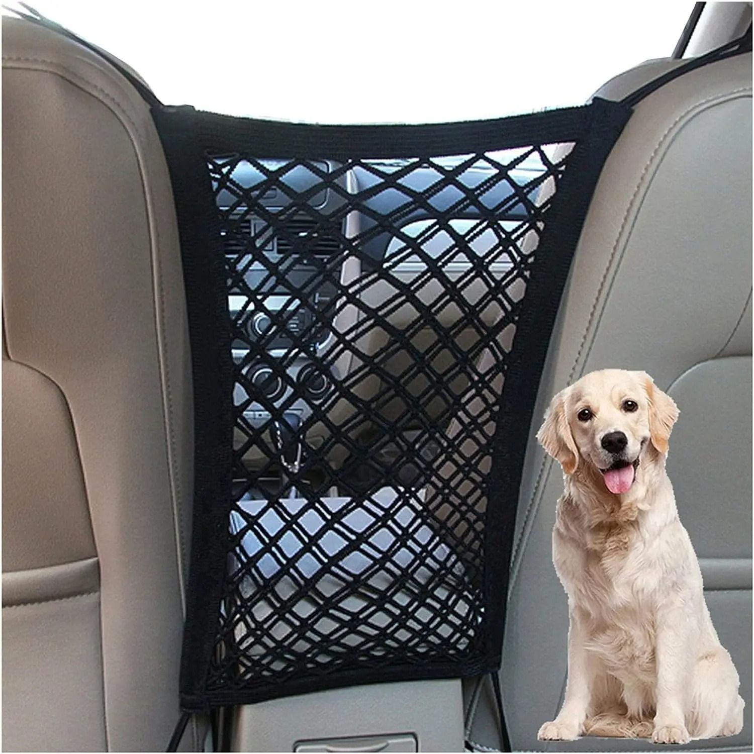 Pet Car Barrier & Mesh Storage Bag โ Back Seat Safety Protector for Dogs
