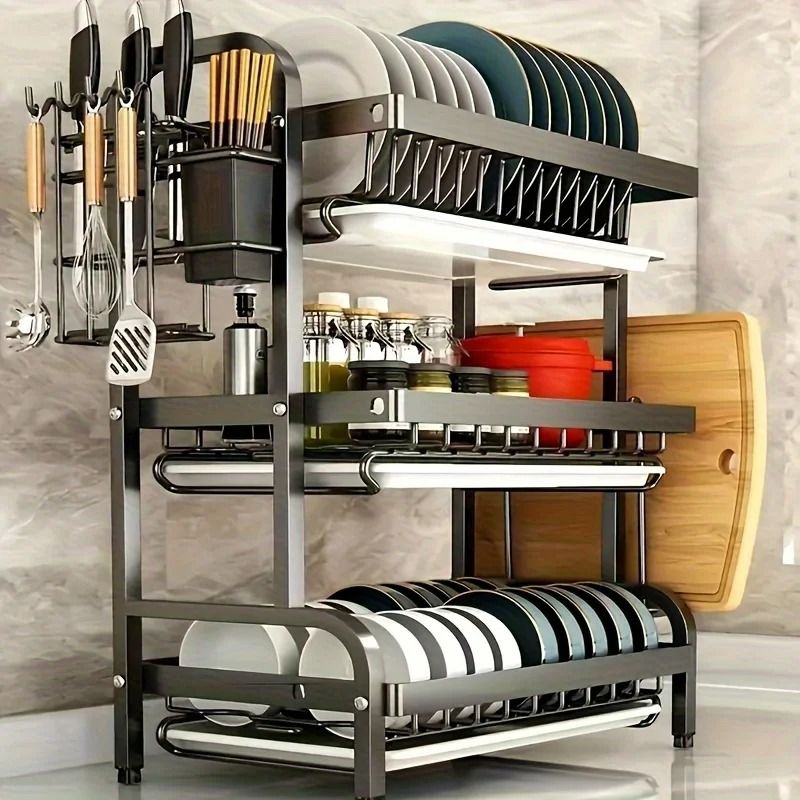 Three-Tier Space-Saving Dish Rack – Large Capacity Kitchen C | Inspire ...