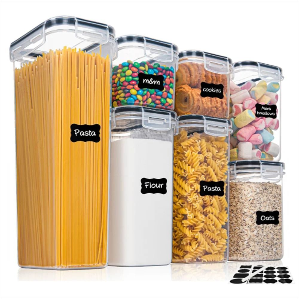 7-Piece Kitchen Food Container Set – BPA-Free Airtight Storage Boxes with Labels & Marker