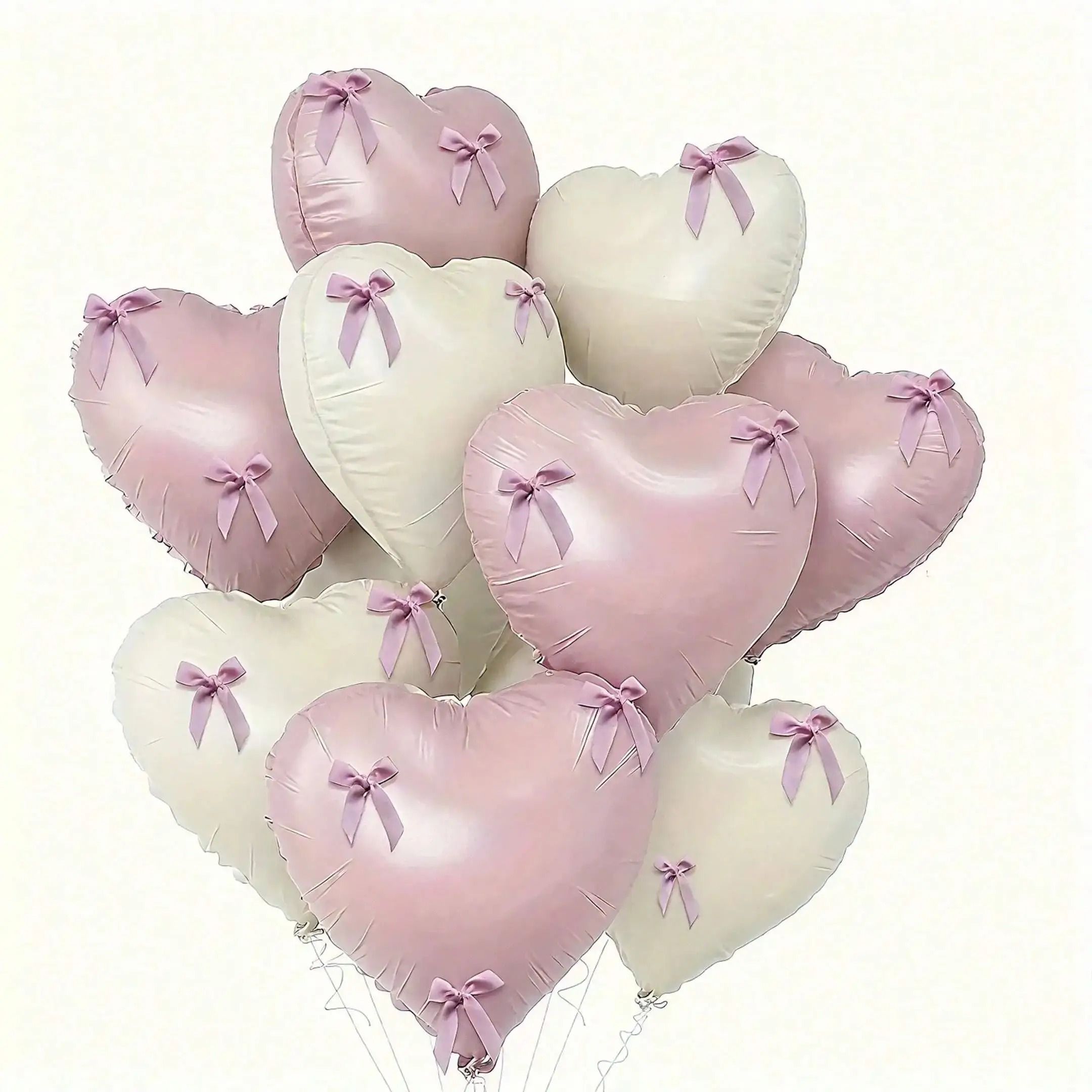 22-Piece Pink and White Heart Balloon Set with Bowties