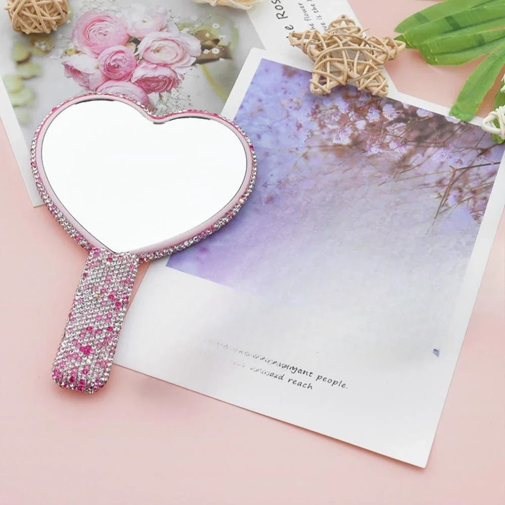 Shimmering Diamond Heart Handheld Vanity Mirror