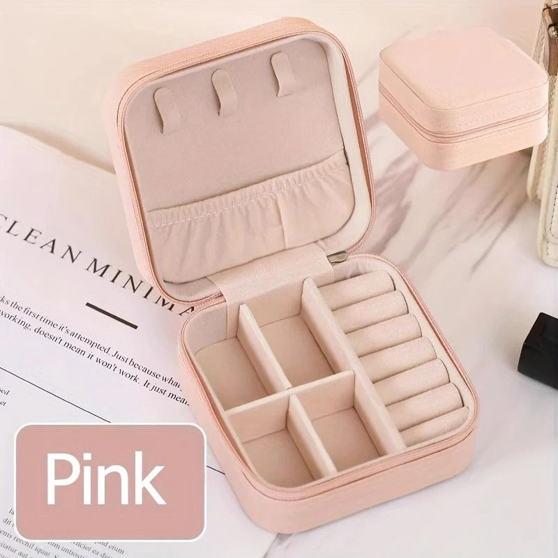 Heart-Shaped Travel Jewelry Box – Portable Leather Zipper Organizer