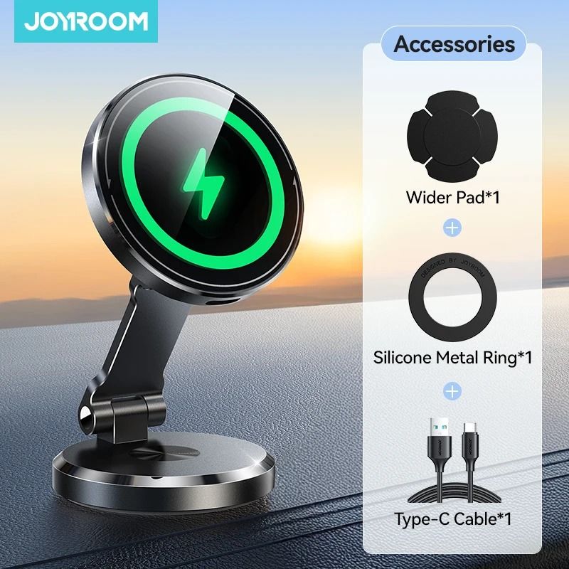 Magnetic Car Mount Wireless Charger – 15W Fast Charging Rotatable Panel