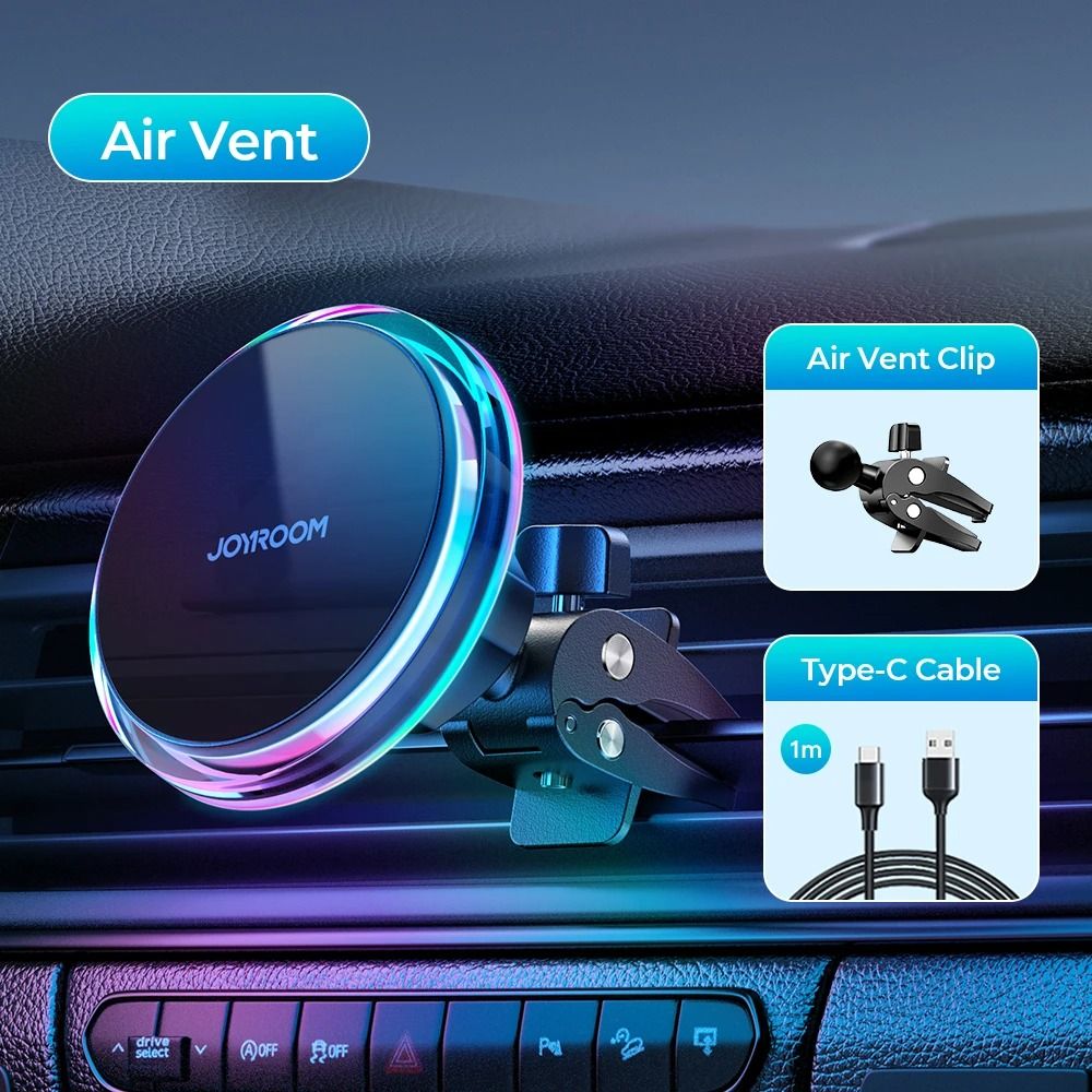 15W Magnetic Wireless Car Charger – Colorful Ambient Light Series