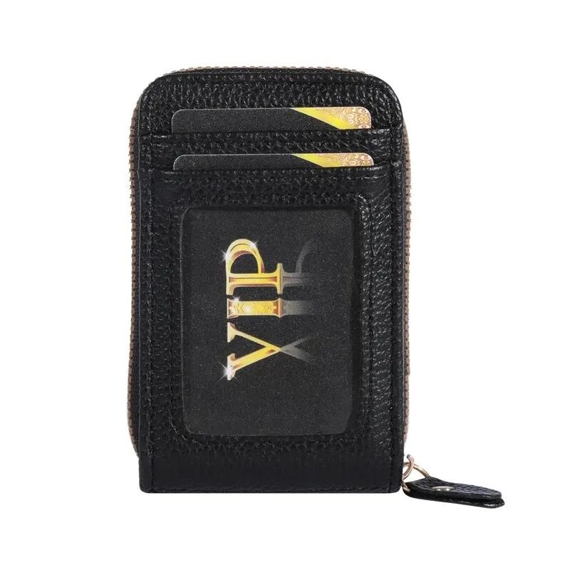 Vintage RFID-Blocking Card Case – Luxury PU Leather Secure Zipper Wallet