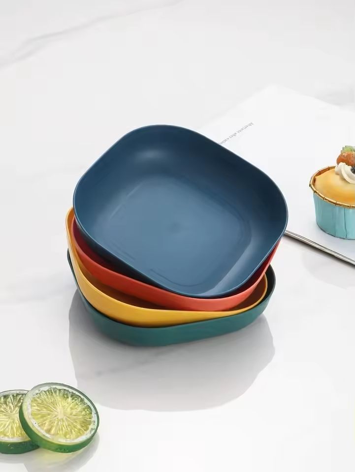 4-Piece Square Reusable Dessert Plate Set – Durable Eco-Friendly Tableware