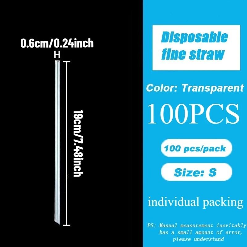 100-Piece Individually Packaged Straws – Transparent Disposable Drinking Set