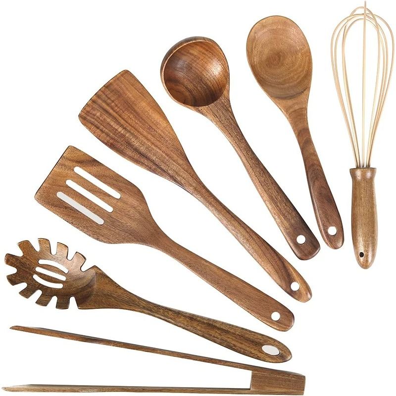 10-Pack Artisan Natural Teak Wood Utensil Set – Professional Cooking & Baking Collection