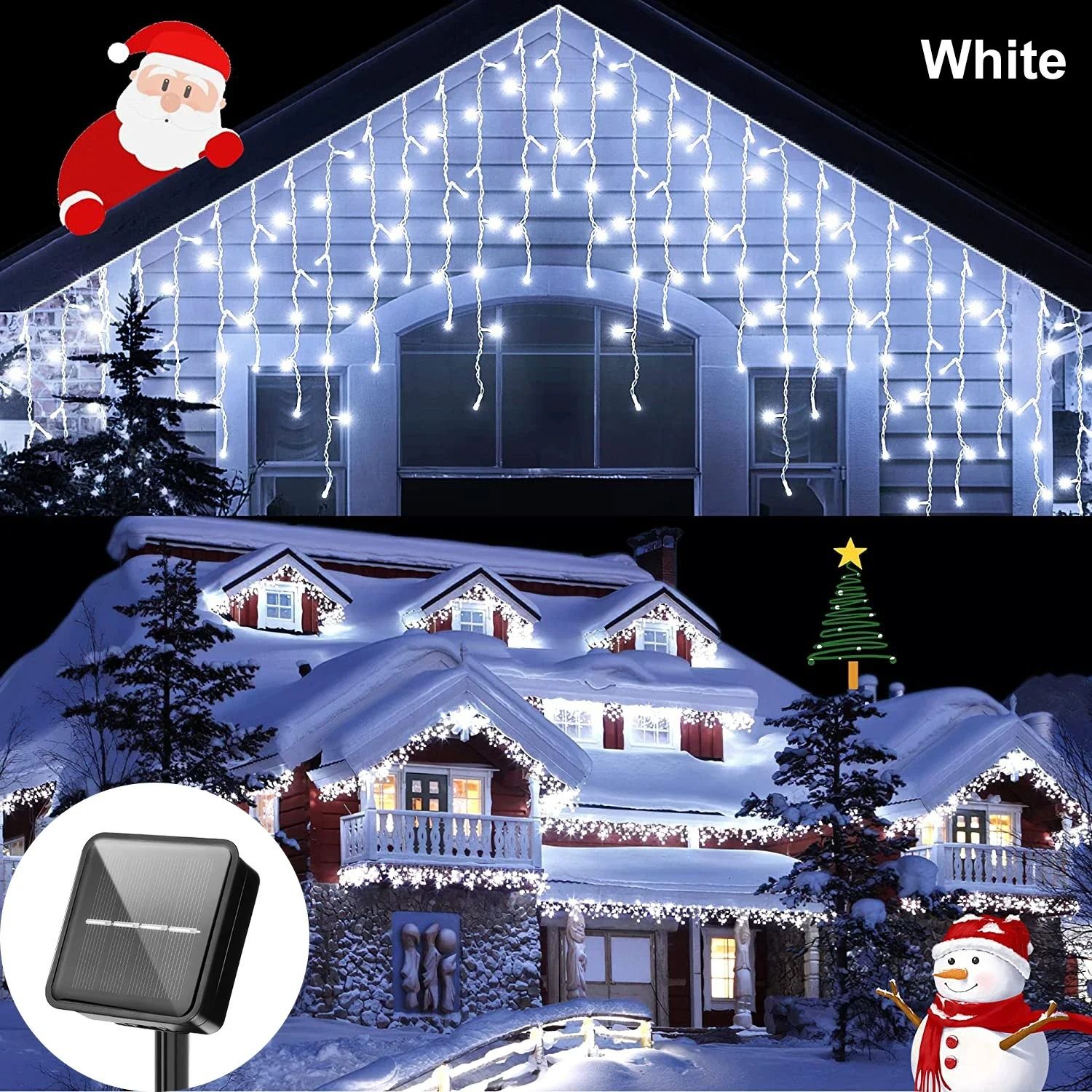 Solar Powered Outdoor Icicle Curtain Lights