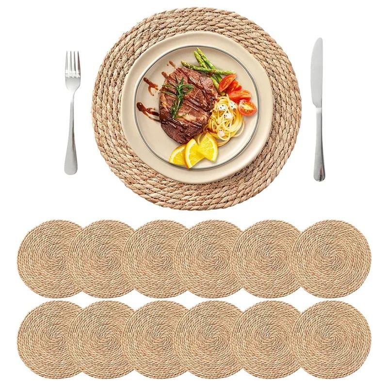 12-Piece Premium Round Woven Placemats and Natural Boho Table Decor
